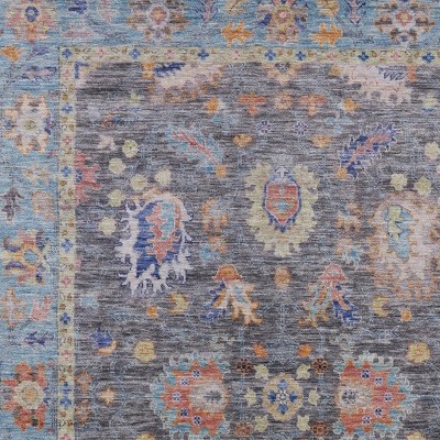 Gray And Denim Blue Floral Washable Indoor Outdoor Area Rug