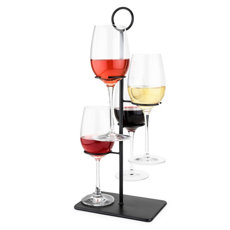 True Hover Wine Glass Flight Server, Wine Tasting Carrier Kit, Holds 4 Stemmed Wine Glasses,Wine Glass Holder Stand, Iron, Black, Set of 1, 2 of 3