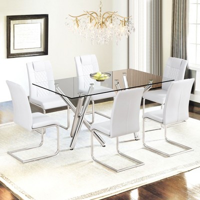 NicBex Modern High Back Dining Chairs Leather Padded Seat Upholstered Dining Chairs W/Metal Legs