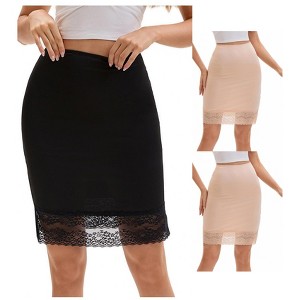 INSPIRE CHIC 3 Packs Women's Lace Trim Anti-Static Slip Knee Length Half Slips Lightweight Underskirt - 1 of 4