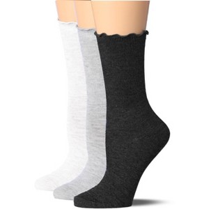 Tipi Toe Womens Black/ White/ Gray Crew Length Turn-Cuff Solid Lettuce Edge Lace Ruffle Socks - 1 of 4