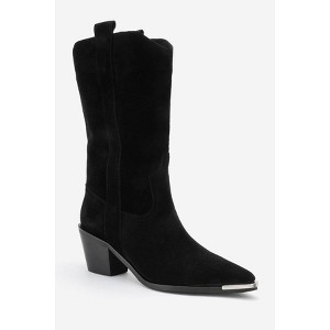 Alvi - Black Suede Leather Western Boot (Women) black suede 6 Forever & Always Shoes US - 1 of 4