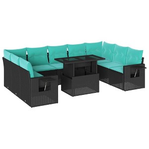 vidaXL 10 Piece Garden Sofa Set with Cushions - Black - 1 of 4