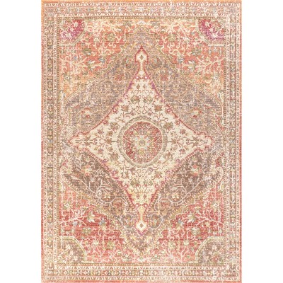 Reversible Brown and Pink Medallion Synthetic 8' x 10' Area Rug