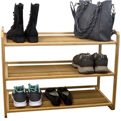 Home Basics 3 Tier Slatted Shelf Bamboo Shoe Rack, Natural