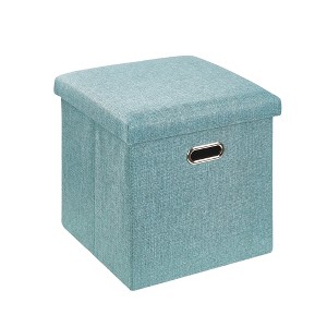 VECELO Folding Storage Ottoman Bench, End of Bed Linen Fabric Foot Rest Stool with Padded Seat, Large Footstool for Bedroom or Living Room - 1 of 4