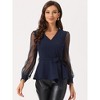 INSPIRE CHIC Women's Tie Waist Peplum Ruffle Hem Party V Neck Mesh Long Sleeve Blouse - 4 of 4
