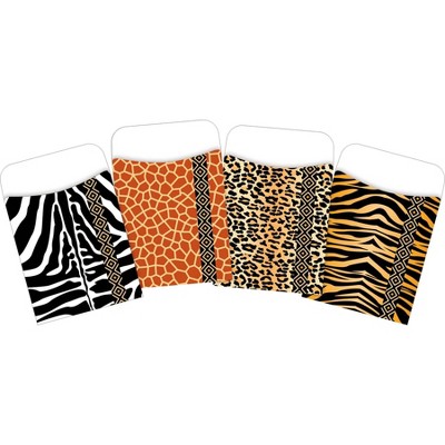 4pk 30ea Animal Patterns Peel & Stick Library Pockets - Barker Creek