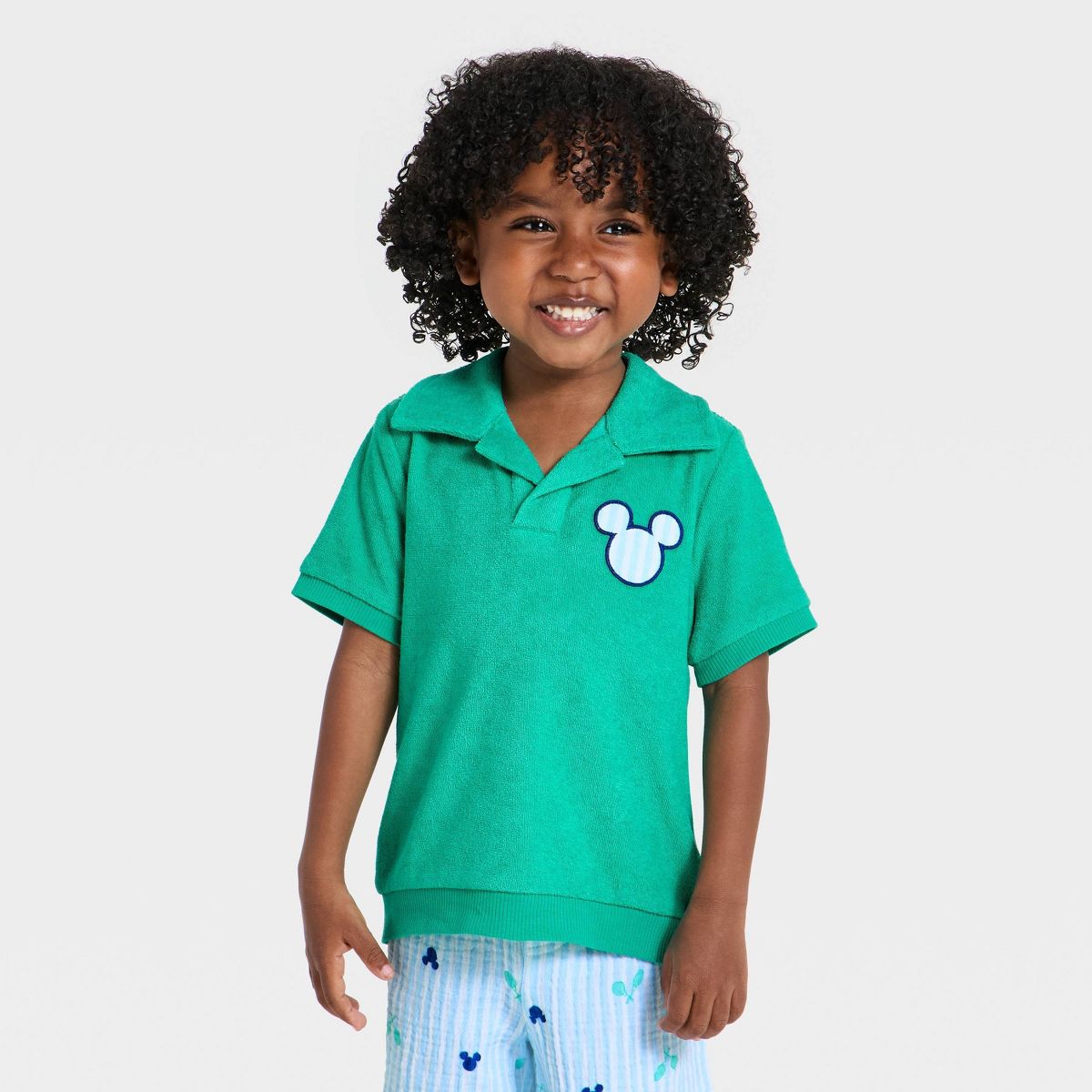 Toddler Boys' 2pc Disney Mickey Mouse Sporty Collared Shirt and Shorts Set - Green/Blue - thumbnail 3