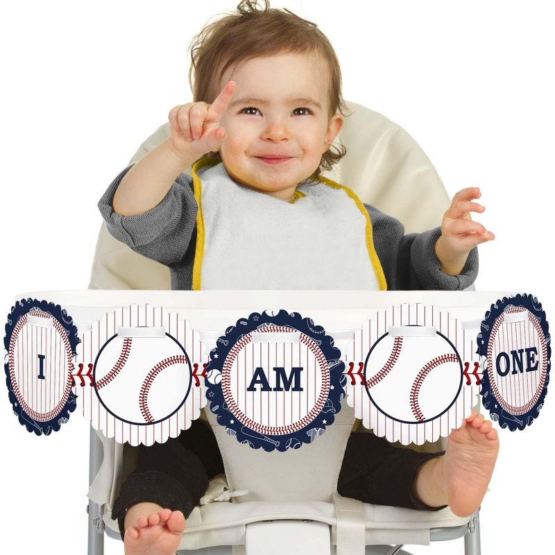 Big Dot of Happiness Batter Up - Baseball 1st Birthday Highchair Decor - I Am One - First Birthday High Chair Banner, 1 of 5