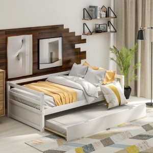 Daybed with Trundle Frame Set, Twin Size, White - 1 of 4
