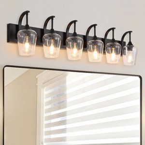 BAOURE 4 Light Farmhouse Vanity Light 28.74in Modern Black Bathroom Light Fixture Over Mirror with Seeded Glass, Wall Sconce for Bathroom - 1 of 4