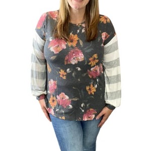 Women's Floral and Stripes Top - honeyme - 1 of 2