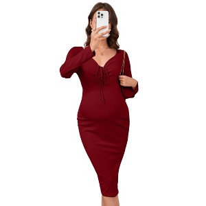 Clearlove Maternity Dress Tie Front Ruched Slim Fit Dress Pregnancy Dresses - 1 of 4