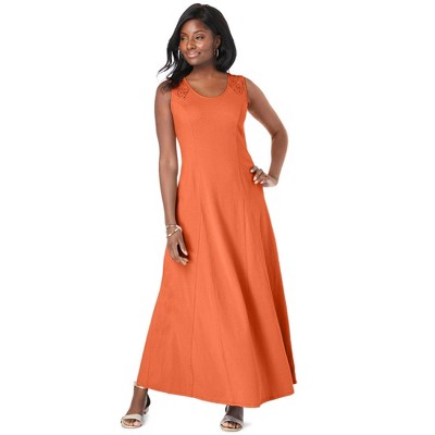 Jessica London Women's Plus Size Stretch Cotton Crochet-Back Maxi Dress