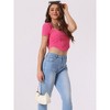 Allegra K Women's Square Neck Short Sleeve Ribbed Knit Curved Hem Basic Casual Cropped Tops - 3 of 4