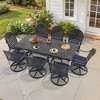 9-Piece Rectangle Cast Aluminum Outdoor Patio Dining Set with Swivel Chairs & Blue Cushions & Umbrella Hole - 2 of 4