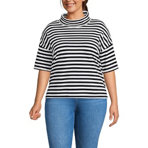 Lands' End Women's Elbow Sleeve Supima Cotton Relaxed Turtleneck - 1 of 3
