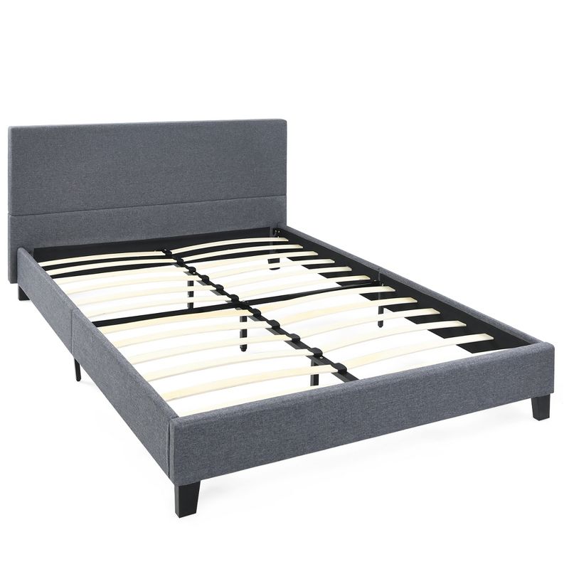 Costway  Upholstered Platform Bed Frame with Linen Headboard Easy Assembly Grey, 1 of 11