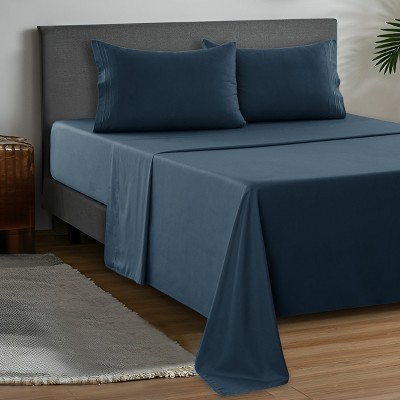 Microfiber Sheets Set 4 Piece Solid Sheet Set Deep Pocket Bed Sheets Plain Bedding with Pillowcases  - Lux Decor Collection