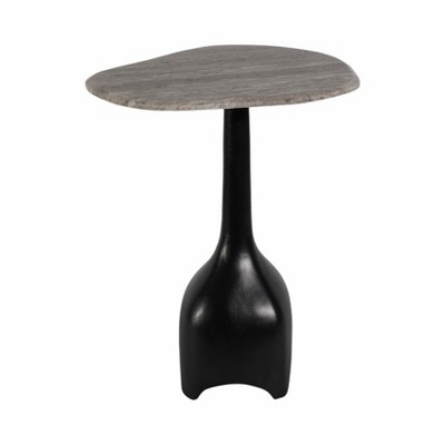 Modern Contemporary Accent Table with Marble Top and Sculpted Stone Aluminum Metal Base