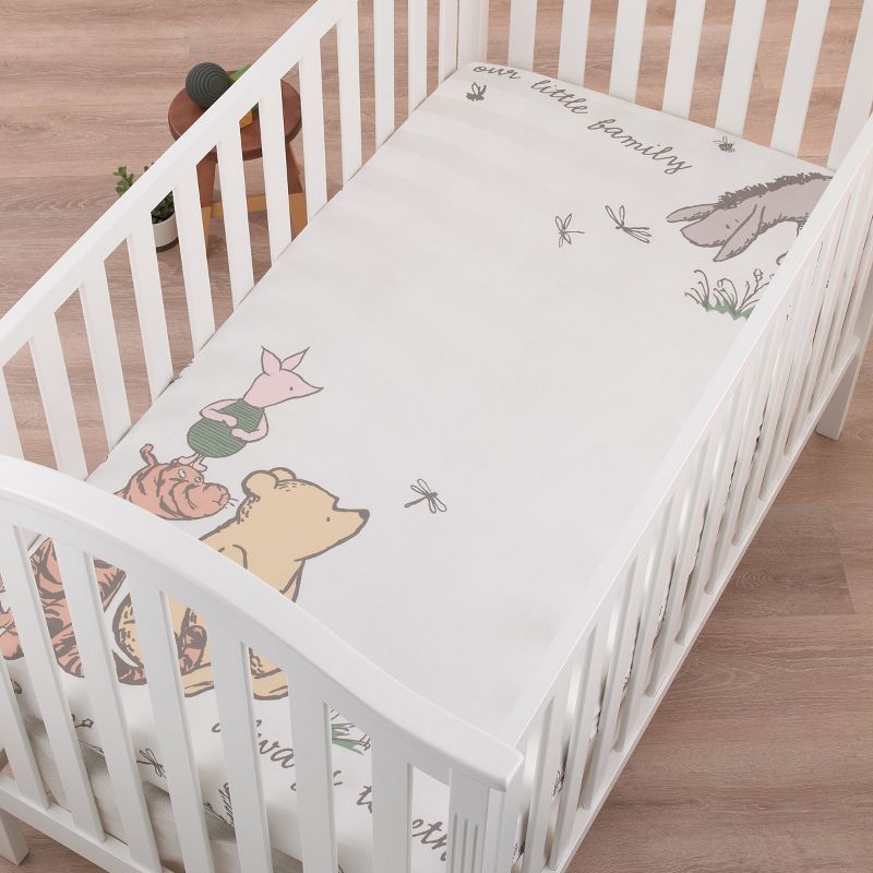 Disney Classic Pooh Naturally Friends Ivory and Taupe 100% Cotton Photo Op Fitted Crib Sheet, 3 of 6
