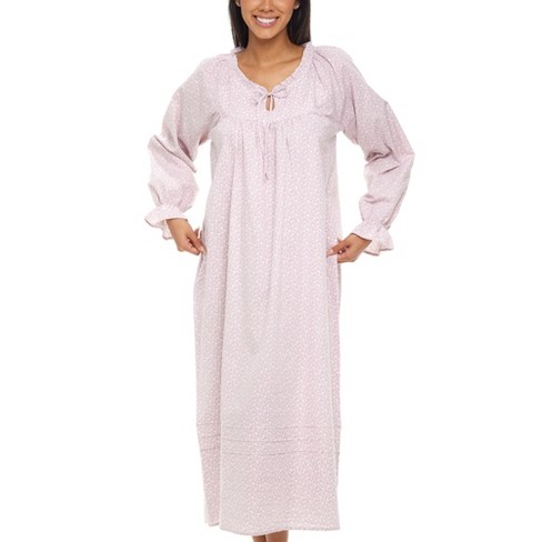 Adr Women's Cotton Victorian Nightgown, Camila Ruffled Short Sleeve Lace  Trimmed Long Night Dress White Floral On Mauve X Large : Target