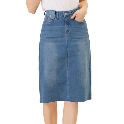 Allegra K Women's Casual High Waist Back Vent Short Denim Skirts Jean ...