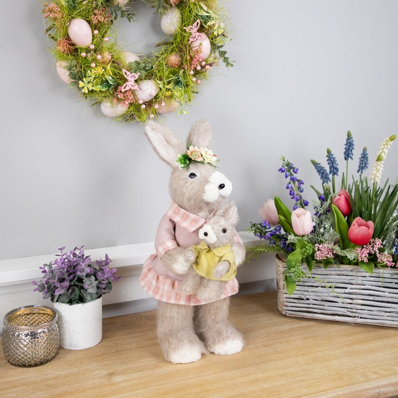 Northlight Mother Rabbit with Baby Bunny Easter Figure - 14.5" - Brown and Rose Pink, 3 of 7