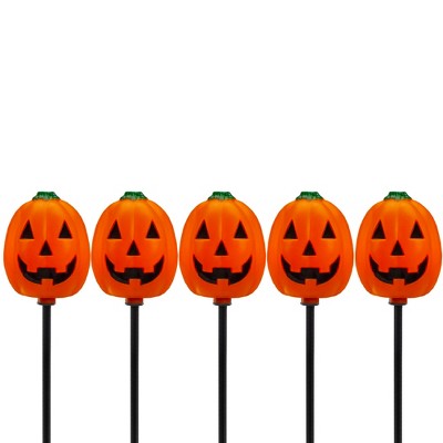 Northlight Set of 5 Jack-O-Lantern Shaped Halloween Pathway Markers - 3.75ft Black Wire