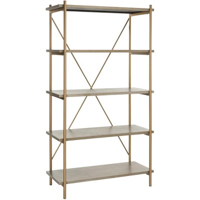 Rustic Oak and Gold Quintuple-Tier Etagere