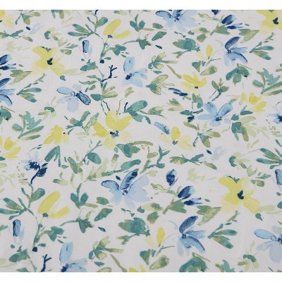 Nora Blue Floral Cotton Shower Curtain with Liner