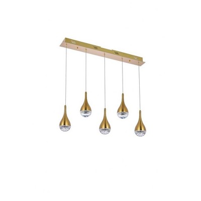 Satin Gold 5-Light LED Pendant with Crystal Accents