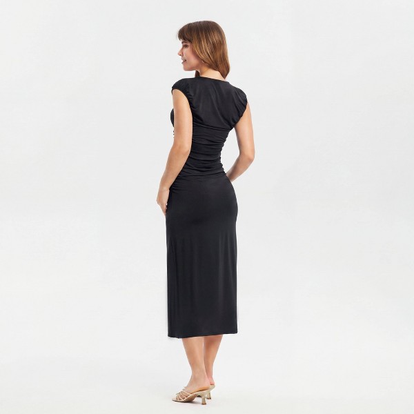 Vestido midi de manga corta con cintura fruncida para mujer - A New Day™ 2