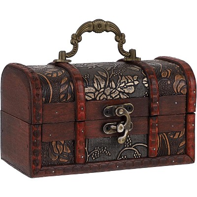 Vintage Treasure Chest, Pirate Keepsakes Box , Wooden Storage Box Jewelry Pearl Trinkets