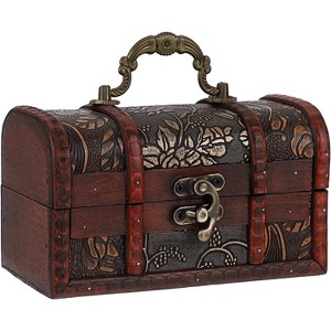 Vintage Treasure Chest, Pirate Keepsakes Box , Wooden Storage Box Jewelry Pearl Trinkets - 1 of 4