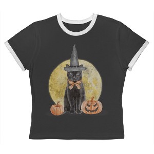Social Collective Women Kitty Witch Short Sleeve Graphic Cotton Retro Vintage Ranger Baby Tee - 1 of 4
