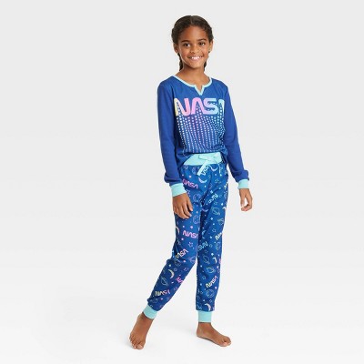 Girls' NASA 2pc Thermal Pajama Set - Dark Blue