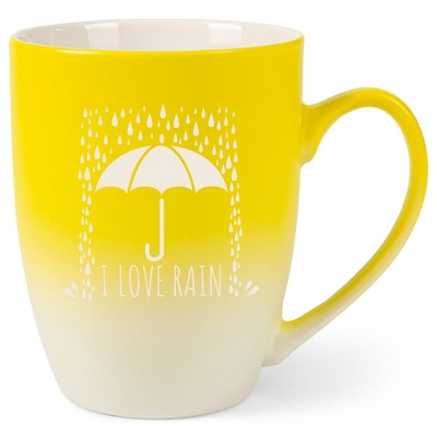 Elanze Designs I Love Rain 12 Ounce Ceramic Laser-Etched Engraved Drinkware Mug, Yellow and White Ombre