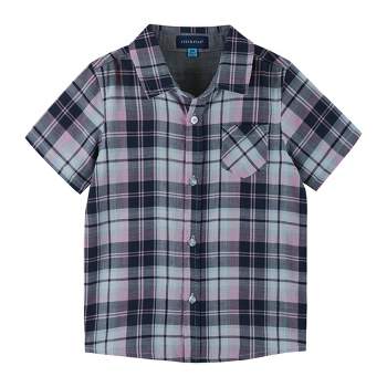 Andy & Evan Kids Plaid Classic Fit Short Sleeve Collared Button Down Shirt - Blue 6