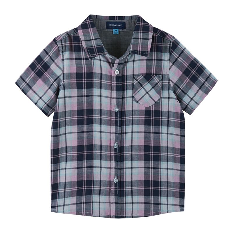 Andy & Evan Kids Plaid Classic Fit Short Sleeve Collared Button Down Shirt - Blue 6, 1 of 6