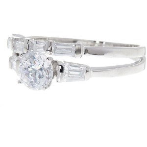 SHINE by Sterling Forever Sterling Silver Brilliant Engagement Ring w/ Baguette Sides & Band - 1 of 2