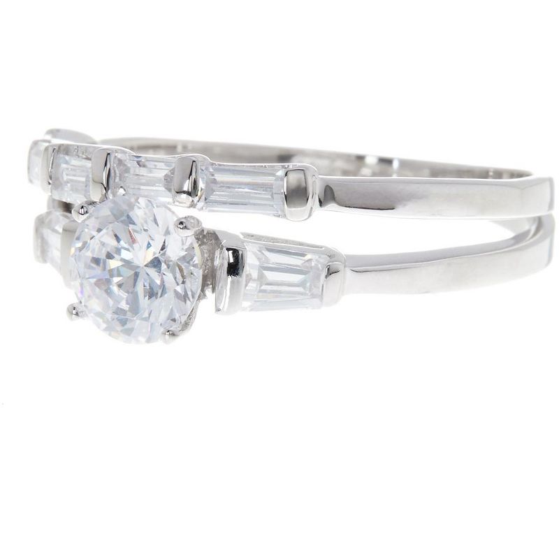 SHINE by Sterling Forever Sterling Silver Brilliant Engagement Ring w/ Baguette Sides & Band, 1 of 4