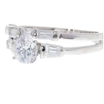 SHINE by Sterling Forever Sterling Silver Brilliant Engagement Ring w/ Baguette Sides & Band