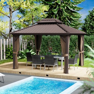 Kozyard Caesar Aluminum Hardtop Gazebo Metal Pavilion with Netting and Shaded Curtains for Patio, Backyard Deck - 1 of 4