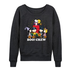 Women's - Peanuts - Boo Crew Lightweight French Terry Wide Neck Long Sleeve Graphic Shirt - 1 of 4