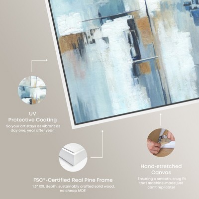 Large Blue and White Abstract Canvas Wall Art with Wooden Frame