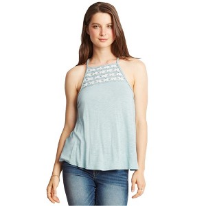 Aeropostale Womens Crochet Hi-Neck Cami Tank Top, Blue, Small - 1 of 2