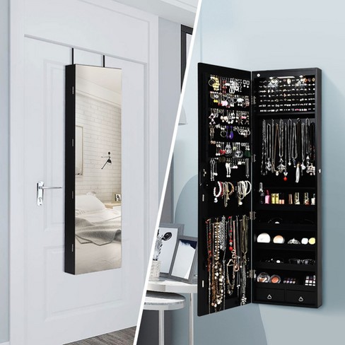 Costway Mirror Jewelry Cabinet 96 Led Lights Wall Door Mounted Armoire W/  Makeup Rack : Target