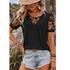 Amaryllis Women’s Mesh Floral Sleeve V-Neck Top Sheer Puff Short Sleeve Embroidered Detail- X Large ,Black - 2 of 4